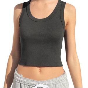 Brandy Melville Black Connor Tank Top Crop Ribbed Summer Scoop Neck S M